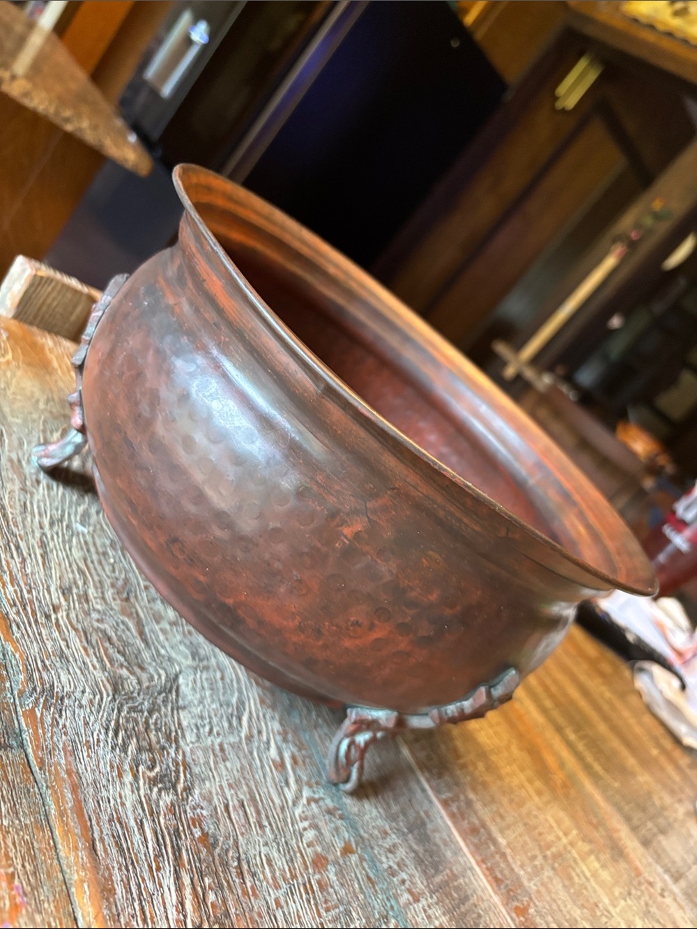 Hammered Copper-Finish Footed Serving Bowl - Home Dining Accent